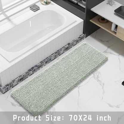 Yimobra Bathroom Runner Rug Non Slip 70x24, Extra Long Bath Mat,Green&White