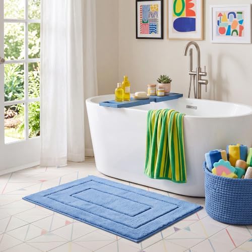 GRANNY SAYS Blue Bathroom Rug 24" x 36", Non-Slip Microfiber Bath Mat