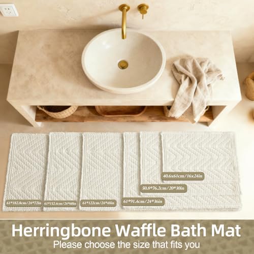 Sunfly Waffle Bath Mat, Boho Bathroom Rugs Non-Slip Washable Super Absorbent Quick Dry, Farmhouse Bathroom Decor 24"x48" Cream