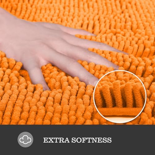Yeaban Chenille Orange Bathroom Rug 24"x36", Non-Slip Rubber Backing