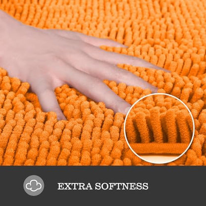 Yeaban Chenille Orange Bathroom Rug 24"x36", Non-Slip Rubber Backing