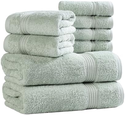 Superior Egyptian Cotton 8-Piece Towel Set, Assorted Towels for Home Bathroom, Guest Bath Decor Essentials, Includes 2 Bath, 4 Hand, 2 Face Towels/Washcloths, Quick Dry, Absorbent, Sage