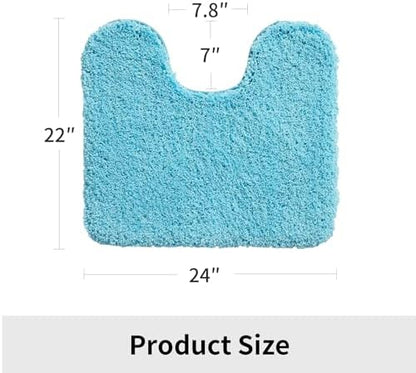 Disolla Toilet Mat 22x24 Sky Blue - Non Slip Fluffy U-Shaped Contour Rug, Ultra-Soft Plush Toilet Floor Mat, Absorbent & Machine Washable