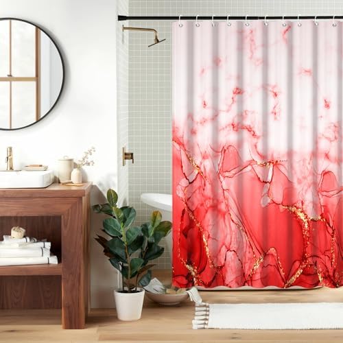 Red Marble RV Stall Waterproof Shower Curtain 60x72 inches