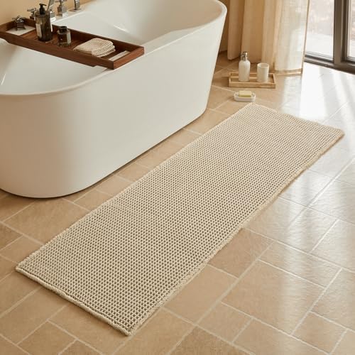 Triohero Waffle Runner Rug Bathroom, Long Boho Bath Mat, 24x72 Pale Beige