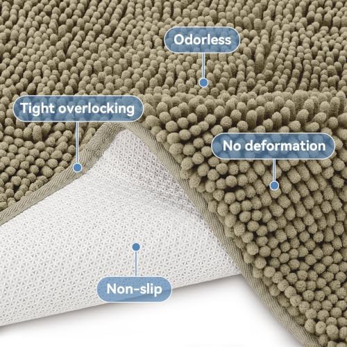 Bcoimo Small Bath Rug Mat,24x17 Chenille High Absorbent Latte Bathroom Mats