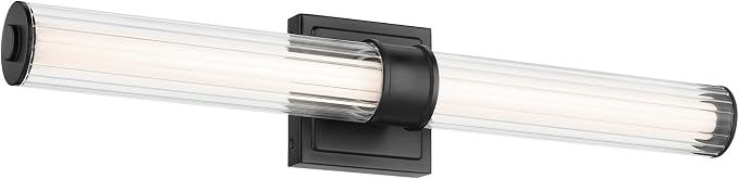 Kichler Laurene LED Bath Bar Light, Black | Linear vanity light with clear fluted glass for bathroom mirrors (26.5" x 5"), 55196BKLED