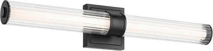 Kichler Laurene LED Bath Bar Light, Black | Linear vanity light with clear fluted glass for bathroom mirrors (26.5" x 5"), 55196BKLED