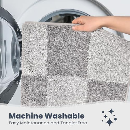 PURRUGS Bathroom Rug Non-Slip Machine Washable 20" x 30", Super Absorbent and Quick-Dry Bath Mat, Extra Soft and Plush Bath Rug for Shower, Bathtub and Sink, Light Grey & Grey
