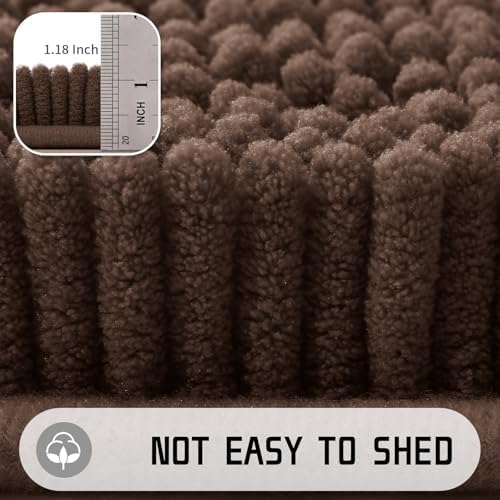 Yimobra Washable Bathroom Rugs, Super Soft & Absorbent Chenille Bath Mat for Floor & Carpet, Quick Dry Non Slip Bath Mat for Tub Shower, 32"x20",Brown