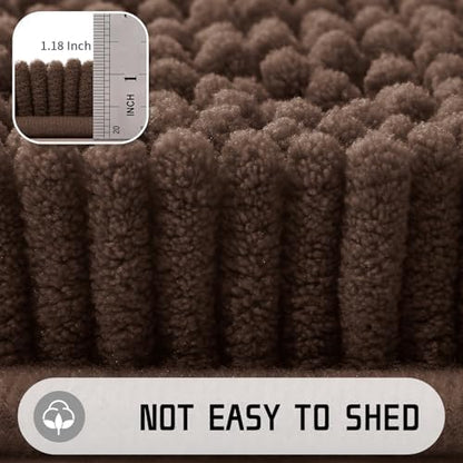 Yimobra Washable Bathroom Rugs, Super Soft & Absorbent Chenille Bath Mat for Floor & Carpet, Quick Dry Non Slip Bath Mat for Tub Shower, 32"x20",Brown