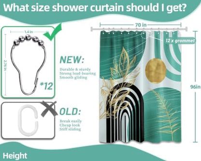 Teal and Gold Extra Long Shower Curtain, Tall 72X96 in, Mid Century