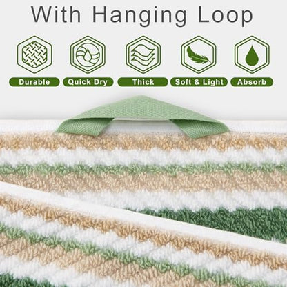 VOOVA & MOVAS Striped Towels 6 Pack, 100% Cotton, Sage Green