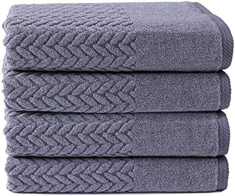 Texere 100% Organic Cotton Jacquard 650 GSM Premium Bath Towel Sets - Extra Absorbent Quick Dry and Plush (Cable, Excalibur, 4 Bath Towels)