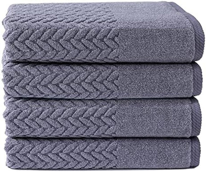 Texere 100% Organic Cotton Jacquard 650 GSM Premium Bath Towel Sets - Extra Absorbent Quick Dry and Plush (Cable, Excalibur, 4 Bath Towels)