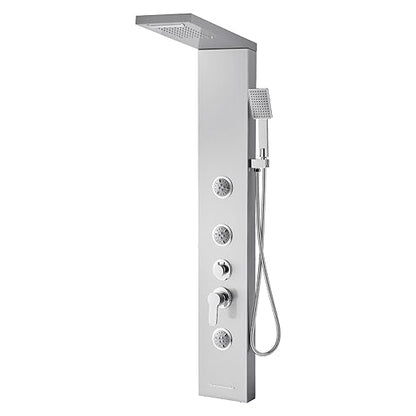 VEVOR Shower Panel Tower System with Rainfall Waterfall Shower Head, 53 in Brushed Stainless Steel Shower Column, 5-Function Faucet, Wall-Mount Rain Massage System with 3 Body Jet, Handheld, Tub Spout