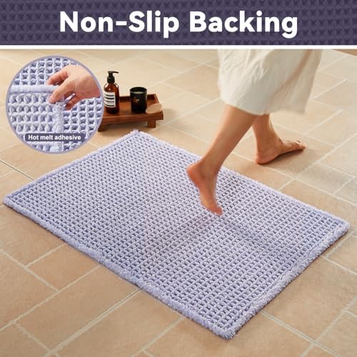 Triohero Waffle Bath Mat, Cute Bathroom Rugs Non Slip, 20x30 Lavender Cream