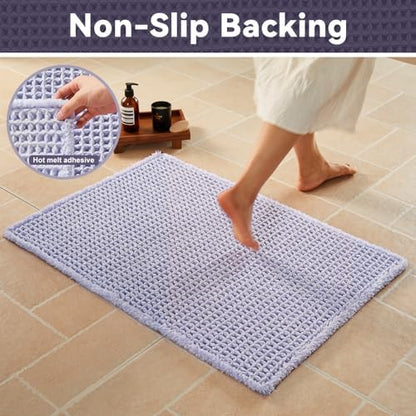 Triohero Waffle Bath Mat, Small Boho Bathroom Rugs Non Slip Washable, Ultra Soft Super Absorbent Quick Dry Farmhouse Bathroom Decor, 16" x 24", Lavender Cream