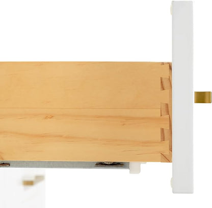 DKB Emilia 48-Inch Bathroom Vanity with Sink — White Single Sink Bathroom Vanity, 1.5" Edge Carrara Quartz Countertop, Solid Wood, 2 Soft Closing Doors, 9 Dovetail Drawers
