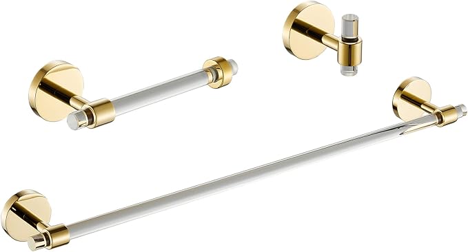 Bathroom Accessories Set Acrylic Gold - Towel Bar Rack Toilet Paper Holder Towel Hook - Wall Mounted Bathroom Hardware Set 3 Pieces SHUNLI
