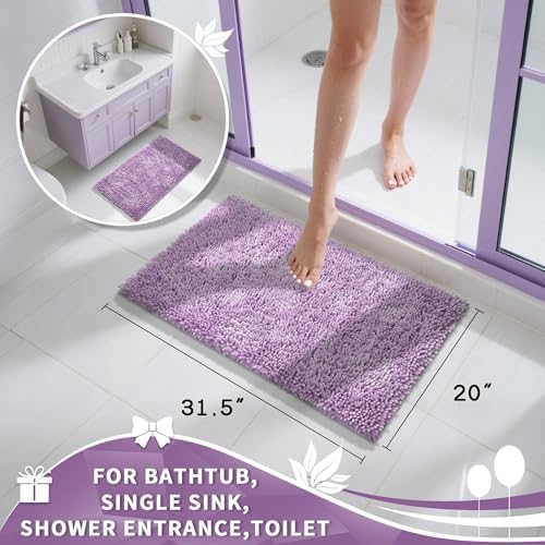 Yimobra Chenille Bathroom Rugs Non Slip, Extra Thick Soft Absorbent Bath Rug 31.5x20 Inch, Machine Washable Quick Dry Bath Mat for Bathroom Floor, Tub and Shower, Home Decor Accessories, Lilac