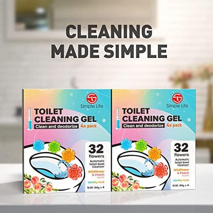 Simple Life Toilet Gel Stamp – Fresh Flower Scent, Anti-Limescale Toilet Cleaner Gel, Deodorizing & Long-Lasting Freshness, 64 Stamps, Variety Pack