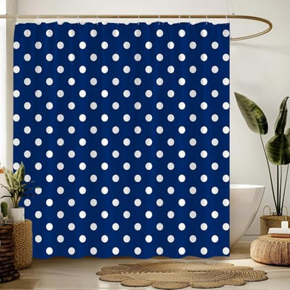Polka Dot Shower Curtain Blue White Retro Spot Vintage Fabric Decorative Bathroom Curtains with Hooks,70" Wx75 H