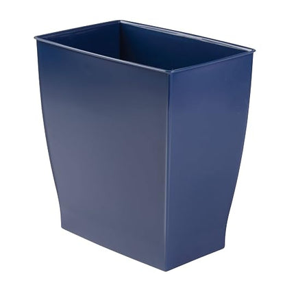 iDesign Small Plastic Bathroom Trash Can, Navy Blue | Slim Rectangle, For Bedroom, Office, Dorm