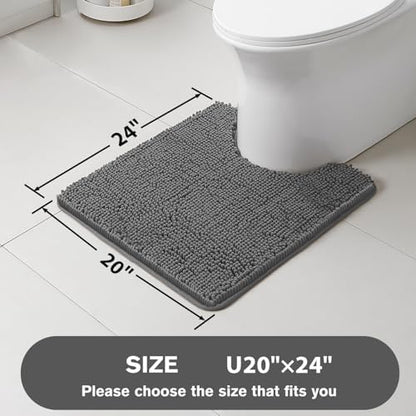 Dark Gray Toilet Rug U Shaped – Absorbent and Washable Contour Bathroom Rugs for Toilet, Non-Slip, Thick Soft Chenille Contoured Bath Mat - 20" x 24"