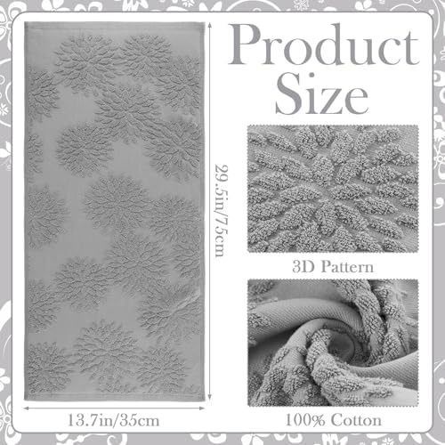 SmoothNovelty 2 Pcs Light Gray Dahlia Jacquard Hand Towels for Bathroom