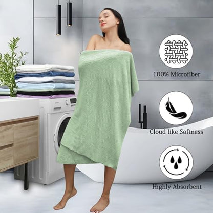 8-Piece Green Bath Towels Set,2 Oversized Large Bath Towels Sheet,2 Hand Towels and 4 Washcloths - 600 GSM Soft Luxury Towel Set,Highly Absorbent Quick Dry Towel Collection for Bathroom,Hotel and Spa