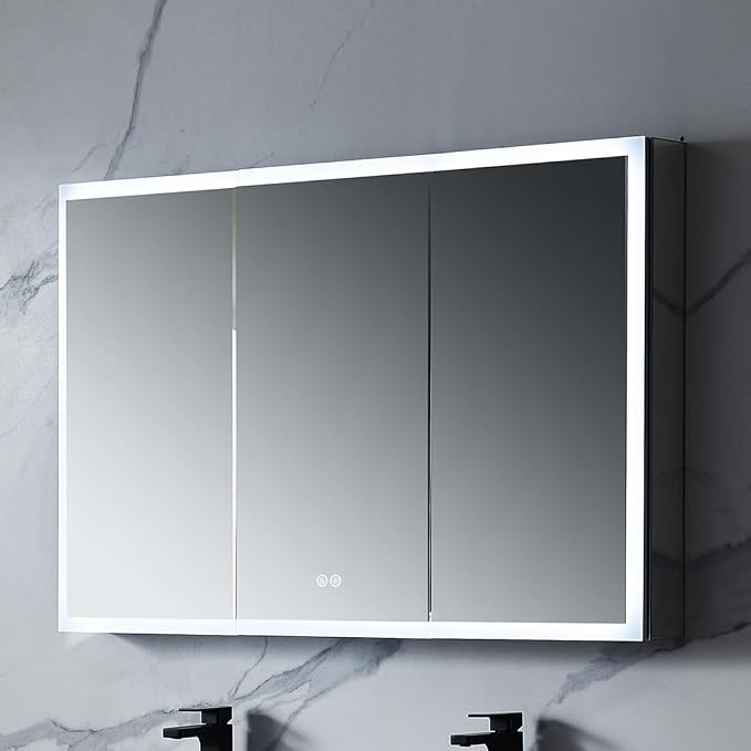 Blossom LED Lighted Mirror Medicine Cabinet, 48x32 Inch, Wall Mounted Recessed or Surface Bathroom LED Medicine Cabinet with Mirror, Makeup Mirror with Lights, Defogger, Adjustable Brightness