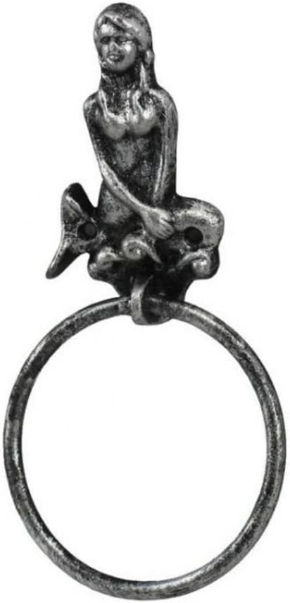 Antique Silver Cast Iron Mermaid Towel Holder 8.5 Inch - Mermaid Decoration - Metal Wall Art