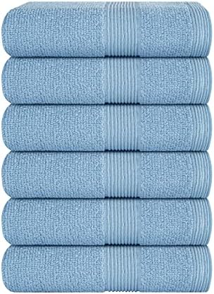 Belizzi Home Ultra Soft 6-Piece Hand Towel Set 16x28-100% Ringspun Cotton - Durable & Highly Absorbent Hand Towels - Ideal for use in Bathroom, Kitchen, Gym, Spa & General Cleaning - Sky Blue