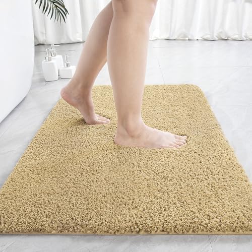 LOCHAS Bathroom Rugs 36x24 Inch, Microfiber Bath Rug Non Slip, Beige