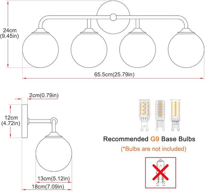 Modern Brushed Brass Bathroom Light Fixtures, Elegant Gold 4-Lights Vanity Light Fixtures, Milky White Globe Glass Shade Vanity Light over Mirror, Wall Sconces for Bathroom Dressing Table Bedroom
