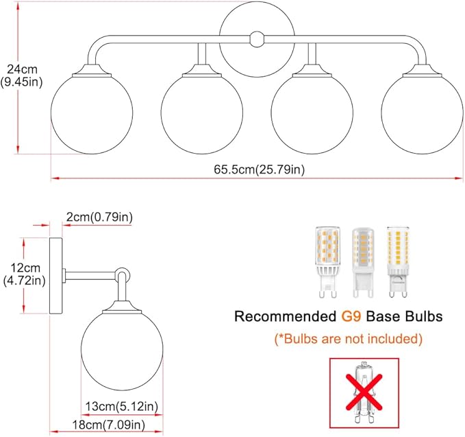 4-Lights Black Vanity Lights with Milky White Globe Glass Shade, Industrial Bathroom Wall Sconces Light over Mirror, Vanity Lighting Fixture for Bathroom Dressing Table Bedroom Living Room