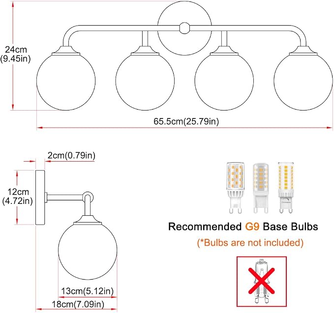 Modern Brushed Brass Bathroom Light Fixtures, Elegant Gold 4-Lights Vanity Light Fixtures, Milky White Globe Glass Shade Vanity Light over Mirror, Wall Sconces for Bathroom Dressing Table Bedroom