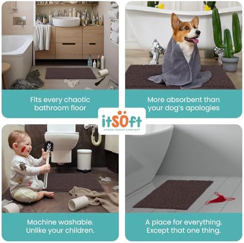 Small Chenille Bath Mats 22"x14", Plush Absorbent Bath Mats Quick Dry, Soft & Machine Washable, Non Slip Carpet for Bathroom, Thick Bathroom Rugs, Shower Restroom Rug Mat, Alfombras De Bano, Bathrugs