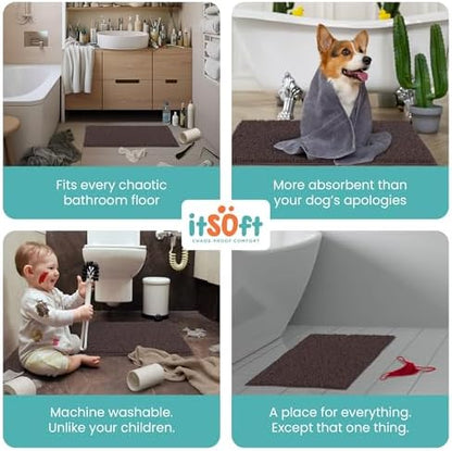 Small Chenille Bath Mats 25"x18", Plush Absorbent Bath Mats Quick Dry, Soft & Machine Washable, Non Slip Carpet for Bathroom, Thick Bathroom Rugs, Shower Restroom Rug Mat, Alfombras De Bano, Bathrugs
