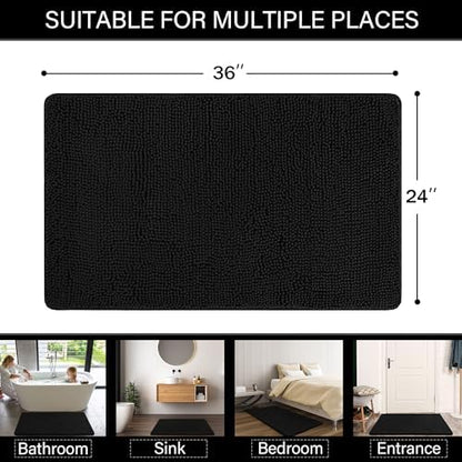 LOCHAS Luxury Bathroom Rug Shaggy Bath Mat 24 x 36 Inch, Black