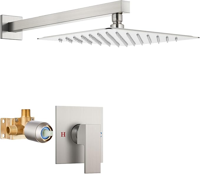 Airuida Shower Faucet Set,10 Inch Shower Valve Kit,Brushed Nickel | Male Threads,Rough-in Valve Shower Trim Kit,Single Handle Control Shower Set