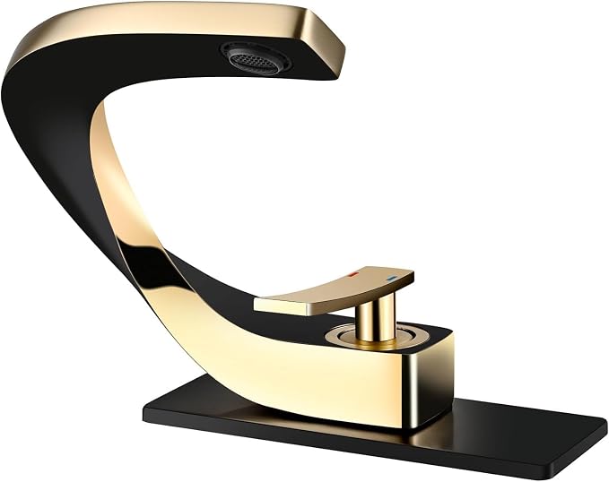 Single Hole Bathroom Sink Faucets,Brass Vainty Faucet Gold Black | Lead-Free, Single Handle Faucet for Sink, Vanity, RV, Lavatory, Suitable for 1 or 3 Holes Faucet