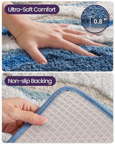 DEXI Cute Bath Mat, Sea Ocean Wave Bathroom Rugs, 34x21 Blue