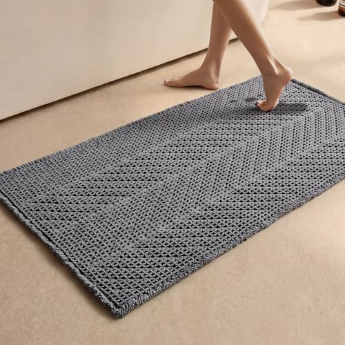 Sunfly Bath Rugs, Extra Soft Absorbent Waffle Bath Mat Quick Dry & Washable, Grey Bathroom Rug for Shower Floor with Boho Decor, 24"x48" Grey