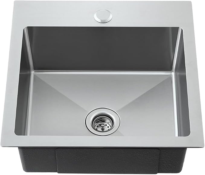 Handmade 15"x15" RV Drop-in Bar Sink Stainless Steel 2" Drain Hole | Compact Top Mount Basin, Suitable for RV, Campervan, Caravan, Boat, Mobile Tiny Kitchen