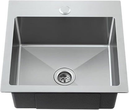 Handmade 15"x15" RV Drop-in Bar Sink Stainless Steel 2" Drain Hole | Compact Top Mount Basin, Suitable for RV, Campervan, Caravan, Boat, Mobile Tiny Kitchen