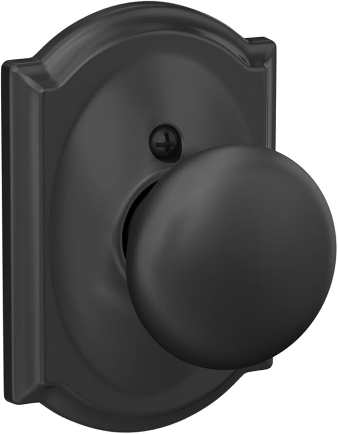 SCHLAGE Plymouth Knob with Camelot Trim Non-Turning Lock, Matte Black (F170 PLY 622 CAM)