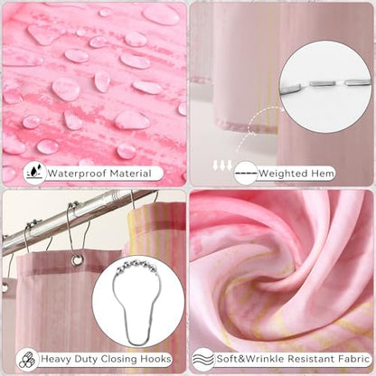 XLHOMO Bathroom Set - Pink and Gold Bathroom Accessories Set, Bathroom Sets with Shower Curtain and Rugs, Pink Shower Curtain Set with Bathroom Trash Can, Soap Dispenser, Soap Dish for Home Decor