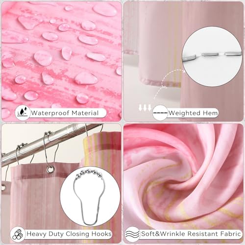 XLHOMO Bathroom Accessories Set - 25PC Bathroom Set with Shower Curtain and Rugs, Pink Bathroom Set, Bathroom Accessory Set with Press-on Lid Trash Can, Soap Dispenser and Qtip Holders